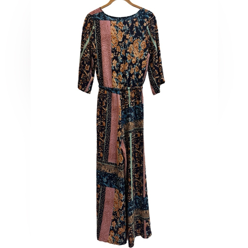 JAASE Floral patterned Long pant and 3/4 sleeve Jumpsuit with v neck and tassels - Picture 9 of 11